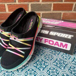 NIB Skechers Sport Women’s Air Streamer Slip-On Mule - Black w Multi Color Trim